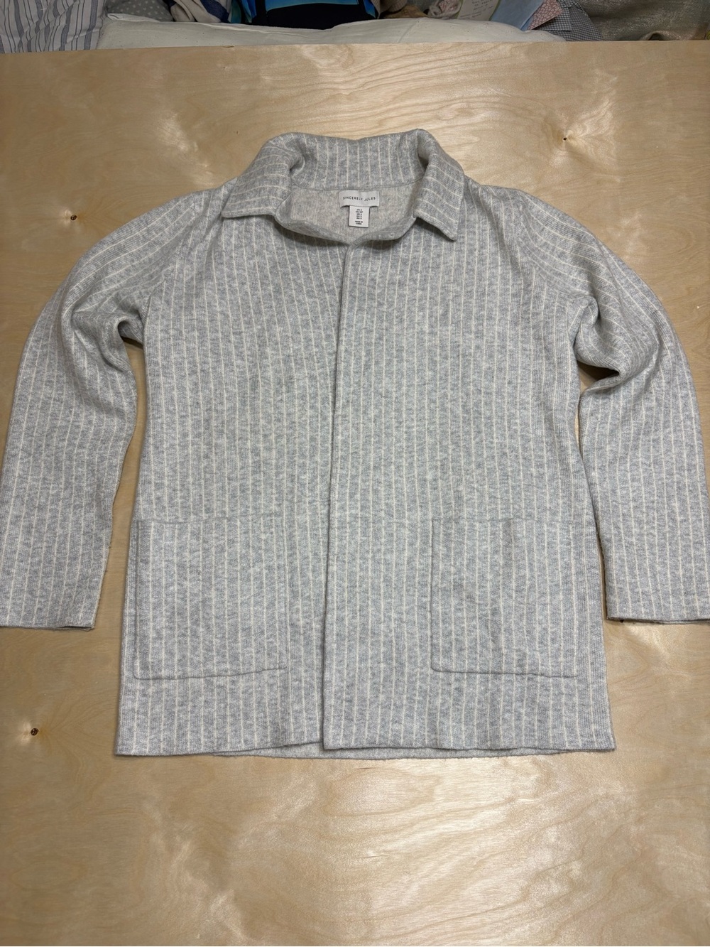 Sincerly Jules Light Gray Ribbed Open-Front Cardigan